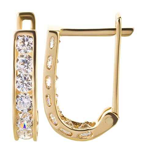 Ardeo Aurum Damen Ohrringe-Creolen aus 333 Gold Gelbgold mit Zirkonia im Rund-Schliff Klapp-Creolen von Ardeo Aurum