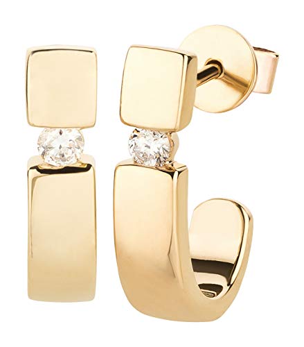 Ardeo Aurum Damen Ohrringe-Creolen aus 375 Gold Gelbgold mit 0,10 ct Diamant Brillant Spannfassung Halb-Creolen Ohrstecker von Ardeo Aurum