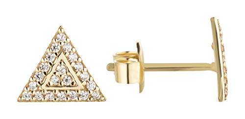 Ardeo Aurum Damen Ohrringe-Ohrstecker aus 333 Gold Gelbgold mit Zirkonia im Rund-Schliff drei-eckig geometrisch von Ardeo Aurum