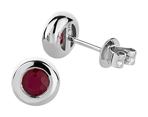 Ardeo Aurum Damen Ohrringe-Ohrstecker aus 375 Gold Weißgold mit 0,65 ct. Rubin natürlich rot 7 mm rund Zargenfassung von Ardeo Aurum