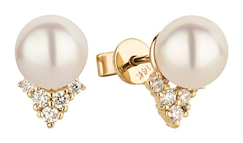 Ardeo Aurum Damen Ohrringe-Ohrstecker aus 585 Gold Gelbgold mit 0,16 ct Diamant Brillant 7,0 mm Akoya-Perlen von Ardeo Aurum