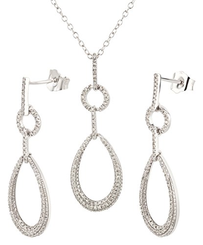 Ardeo Aurum Damen Schmuck-Set Ohrringe Anhänger Kette Collier aus 375 Gold Weißgold mit 0,38 ct Diamant Brillant von Ardeo Aurum