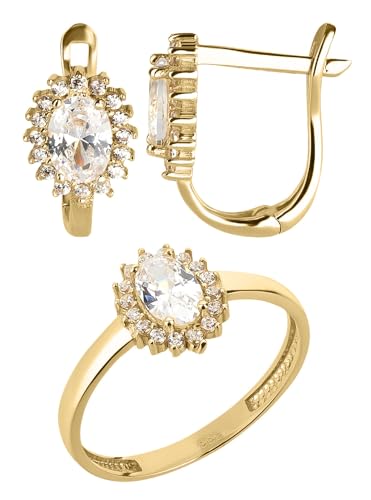 Ardeo Aurum Damen Schmuck-Set aus 333 Gold Gelbgold mit Zirkonia-Steine Ohrringe Ring Größe 54 von Ardeo Aurum