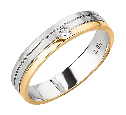 Ardeo Aurum Damenring Trauring 375 Gold Bicolor Gelbgold-Weißgold 0,02 ct Diamant Brillant 4 mm Breite Ehering Verlobungsring Modell 186 Größe 56 von Ardeo Aurum