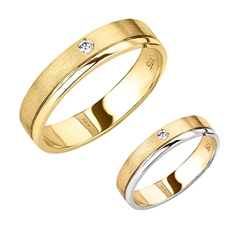 Ardeo Aurum Damenring Trauring 375 Gold Bicolor Gelbgold-Weißgold 0,02 ct Diamant Brillant 4 mm Breite Ehering Verlobungsring Modell 187 Größe 54 von Ardeo Aurum