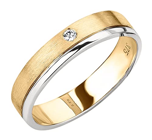 Ardeo Aurum Damenring Trauring 375 Gold Bicolor Gelbgold-Weißgold 0,02 ct Diamant Brillant 4 mm Breite Ehering Verlobungsring Modell 187 Größe 54 von Ardeo Aurum