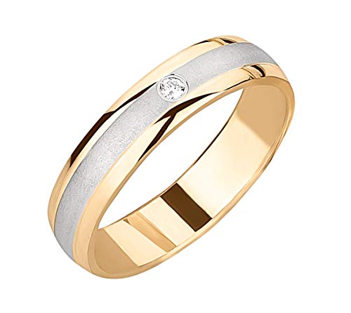Ardeo Aurum Damenring Trauring aus 375 Gold Bicolor Gelbgold Weißgold mit 0,02 ct Diamant Brillant massiv Ehering Verlobungsring Modell 132 Größe 55 von Ardeo Aurum