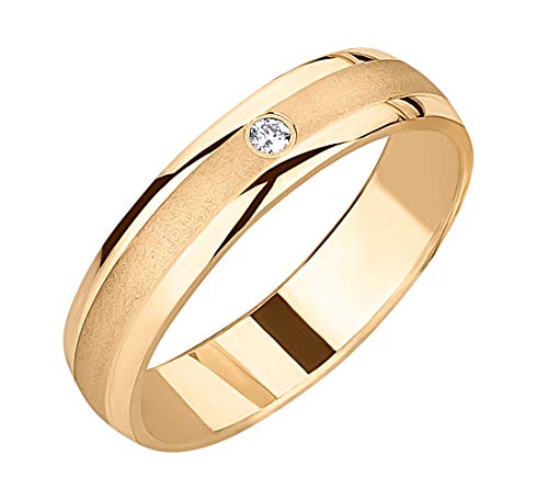 Ardeo Aurum Damenring Trauring aus 375 Gold Gelbgold mit 0,02 ct Diamant Brillant 4 mm Breite massiv Ehering Verlobungsring Modell 132 Größe 51 von Ardeo Aurum