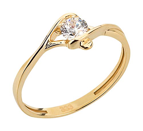 Ardeo Aurum Damenring aus 333 Gold Gelbgold mit Zirkonia im Brillant-Schliff Spannfassung Verlobungsring Solitär-Ring von Ardeo Aurum