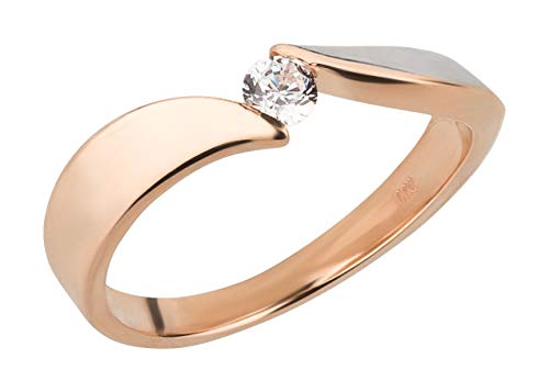 Ardeo Aurum Damenring aus 333 Gold bicolor Weißgold Rosegold mit Zirkonia im Brillant-Schliff Spannfassung Verlobungsring Solitär-Ring von Ardeo Aurum