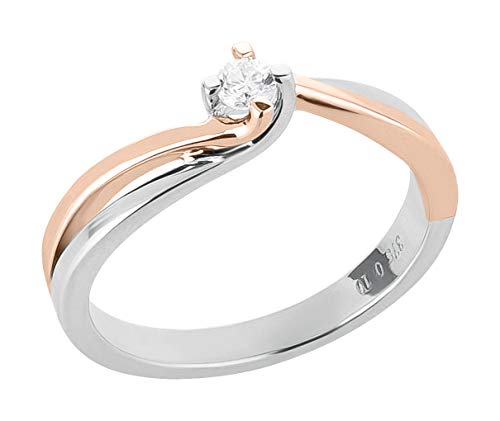 Ardeo Aurum Damenring aus 375 Gold bicolor Weißgold Rosegold mit 0,1 ct Diamant Brillant Solitär-Ring Verlobungsring Solitaire von Ardeo Aurum