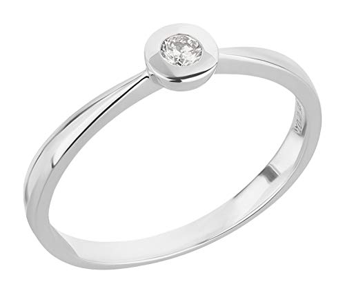 Ardeo Aurum Damenring aus 585 Gold Weißgold mit 0,07 ct Diamant Brillant Solitär-Ring Zargenfassung Verlobungsring von Ardeo Aurum
