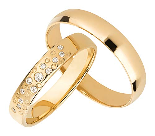 Ardeo Aurum Trauringe Damenring und Herrenring aus 375 Gold Gelbgold mit 0,08 ct Diamant Brillant Sternenhimmel Eheringe Paarpreis von Ardeo Aurum