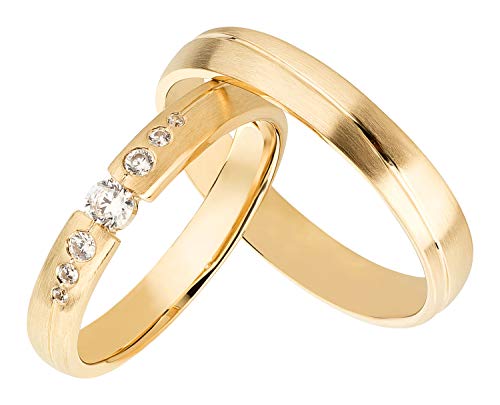 Ardeo Aurum Trauringe Damenring und Herrenring aus 375 Gold Gelbgold mit 0,17 ct Diamant Brillant Eheringe matt Paarpreis von Ardeo Aurum