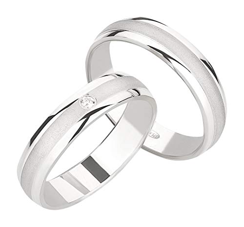 Ardeo Aurum Trauringe Damenring und Herrenring aus 375 Gold Weißgold mit 0,02 ct Diamant Brillant hochglanzpoliert-matt Eheringe Paarpreis von Ardeo Aurum