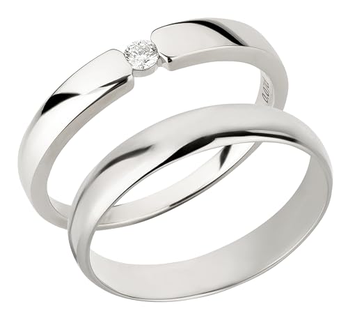 Ardeo Aurum Trauringe Paar aus 375 Gold Weißgold mit 0,07 ct Diamant Brillant Spannfassung von Ardeo Aurum