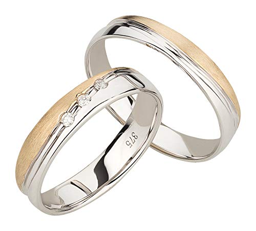 Ardeo Aurum Trauringe Damenring und Herrenring aus 375 Gold bicolor Gelbgold Weißgold mit 0,06 ct Diamant Brillant Eheringe Paarpreis von Ardeo Aurum