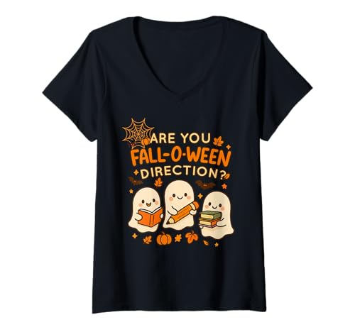 Damen Are You Fall O Ween Directions Lustiger Halloween Lehrer Witz T-Shirt mit V-Ausschnitt von Are You Fall O Ween Directions Halloween Teacher