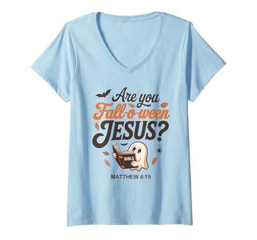 Damen Bist du Fall-O-Ween Jesus Christlicher Halloween-Religiöser Herbst T-Shirt mit V-Ausschnitt Damen Bist du Fall-O-Ween Jesus Christlicher Halloween-Religiöser Herbst T-Shirt mit V-Ausschnitt von Are You Fall-O-Ween Jesus Christian Halloween Cute