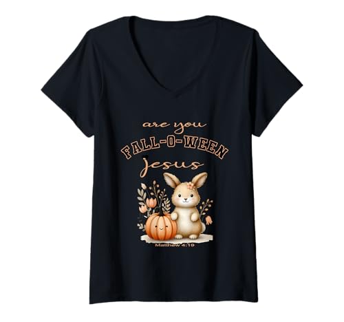 Damen Bist du Faloween-Jesus Christlicher Halloween-Hase T-Shirt mit V-Ausschnitt Damen Bist du Faloween-Jesus Christlicher Halloween-Hase T-Shirt mit V-Ausschnitt von Are You Falloween Jesus Cute Bunny Sapphire Star