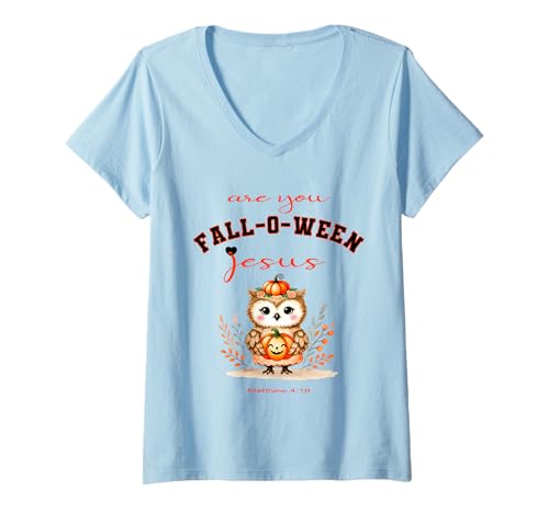 Damen Are You Faloween-Jesus Christliche Halloween-Eule mit Blumen T-Shirt mit V-Ausschnitt Damen Are You Faloween-Jesus Christliche Halloween-Eule mit Blumen T-Shirt mit V-Ausschnitt von Are You Falloween Jesus Floral Owl Sapphire Star