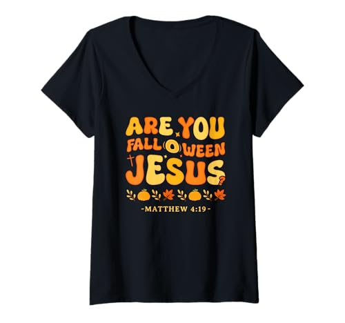 Damen Are You Fall O Ween Jesus Matthäus 4:19 Halloween Christian T-Shirt mit V-Ausschnitt Damen Are You Fall O Ween Jesus Matthäus 4:19 Halloween Christian T-Shirt mit V-Ausschnitt von Are you Following Jesus Fall Autumn Christian Tee