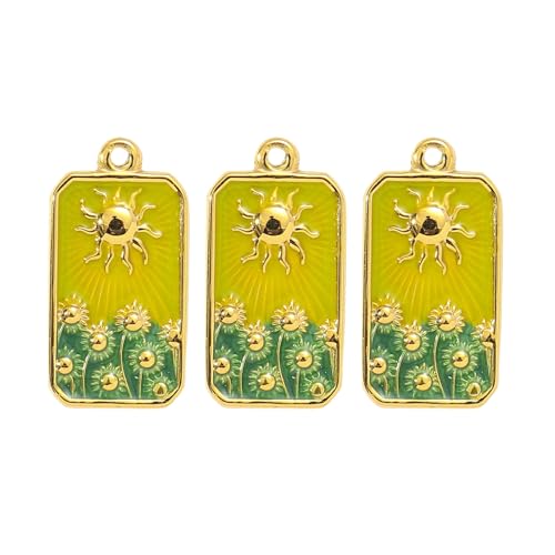 Arecobticy 3er Set Elegante Sonnenblumen Anhänger Halskette Stahl Vergoldet Damen Schmuck Emaille Tarot Karten Schmuck Stahl Halskette, Einheitsgröße, Wie beschrieben, Wie beschrieben von Arecobticy