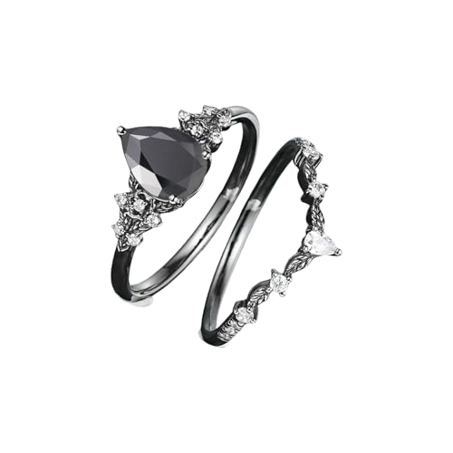 Arecobticy Anspruchsvolle Blumenringe mit schwarzem Zirkonia, zarte Legierung Schlaufe für Frauen, Größe 6 10, Schichtschmuck, einzigartige Statement-Ringe, Einheitsgröße, Wie beschrieben, Wie von Arecobticy