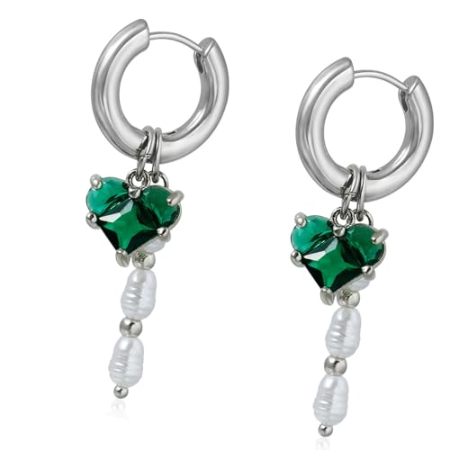 Arecobticy Einzigartiges unregelmäßiges Perlen-Halskette und Herz-Charm-Ohrring-Set für alltägliche Eleganz; Perlen-Herz-Halsketten-Set, Einheitsgröße, Wie beschrieben, Wie beschrieben von Arecobticy