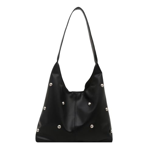Arecobticy Hoboes Schultertaschen für Damen und Mädchen, Leder, stilvolle Halbmonde, Schultertaschen, Punk-Nieten, Clutches, Toted Geldbörsen, Halbmonde für Frauen, Schwarz , One Size von Arecobticy