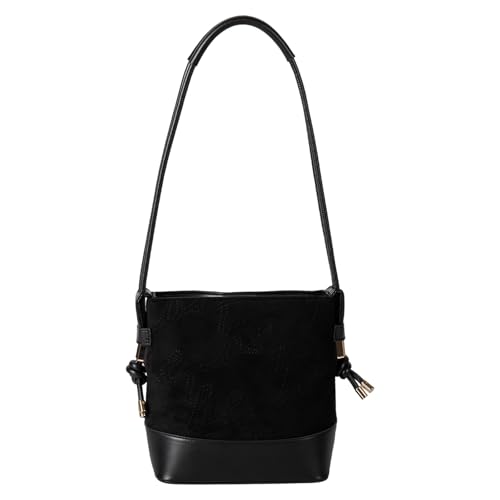 Arecobticy Praktische Wildleder-Umhängetasche, Retro-Eimertasche mit PU-Detail, bequeme Unterarm-Geldbörse, für den täglichen Gebrauch, leichte Unterarm-Geldbörse, Schwarz , One Size von Arecobticy