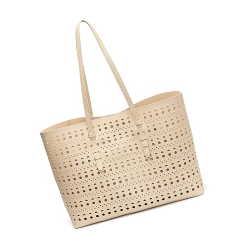 Arecobticy Stilvolle Tasche aus PU-Leder mit Hohl-Design, geräumige Arbeitstasche für Profis, reißfest, für den täglichen Gebrauch, geräumiger Laptop mit Fächern, beige, One Size von Arecobticy