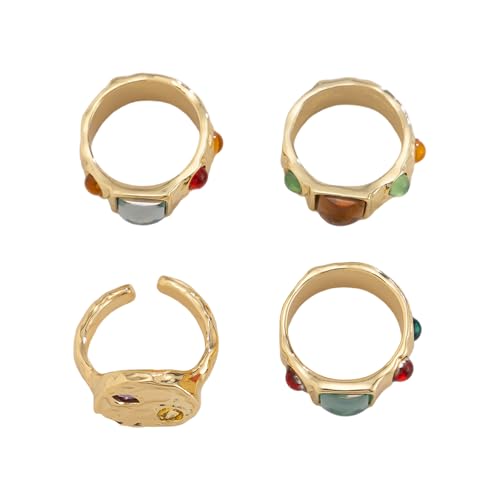 Arecobticy Stilvolle geometrische Designs, Edelstein-Ringe aus stabilen Metallmaterialien für einen Hauch von eleganten und einzigartigen Stilen, E, Wie beschrieben, Wie beschrieben von Arecobticy