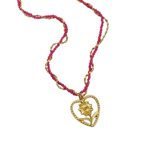 Arecobticy Stilvoller Trauben-Cluster-Anhänger aus Edelstahl, leichter Kristallschmuck, verstellbare Länge, vielseitige Herz-Blumen-Halskette, Einheitsgröße, Wie beschrieben, Wie beschrieben von Arecobticy