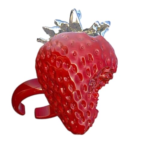 Arecobticy Tragbare Erdbeerringe aus Kunstharz, verstellbare Öffnung, lässiges Party-Accessoire, Geschenkideen, Erdbeerförmige Ringe von Arecobticy