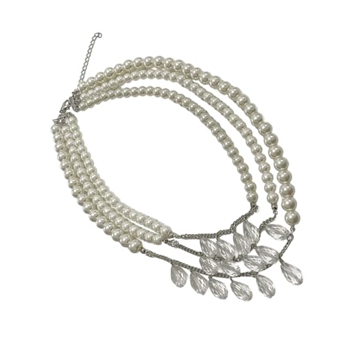 Arecobticy Verstellbare Länge, mehrsträngige Imitationsperlenhalskette mit Kristallanhänger, Temperament, Abendparty, Schmuck, modische Perlen-Halskette für Damen von Arecobticy