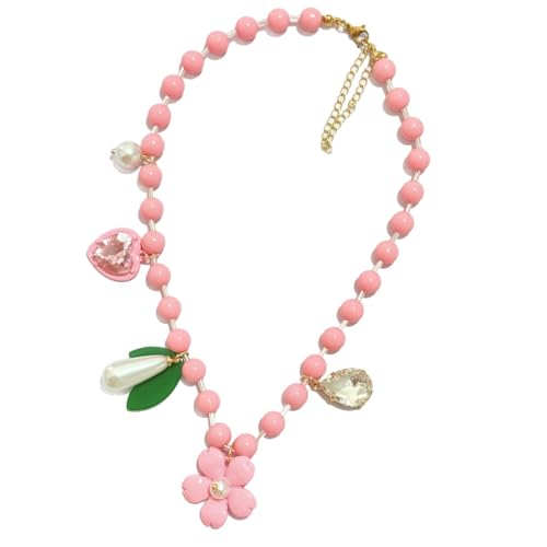 Arecobticy Zarte florale Herz-Perlen-Halskette in weichem Pfirsich-Blumenperlen-Accessoire für Frauen, lässiger Party-Schmuck, Geschenk, handgefertigte Perlenblume von Arecobticy