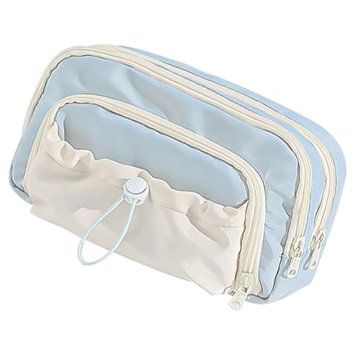 Federmäppchen mit großem Fassungsvermögen, mehrschichtiges Stifteetui, Schulbedarf zum Organisieren von Markern und Zubehör, große Kapazität, mehrschichtige Box, ästhetische Tasche, blau, Mass Beauty von Arecobticy