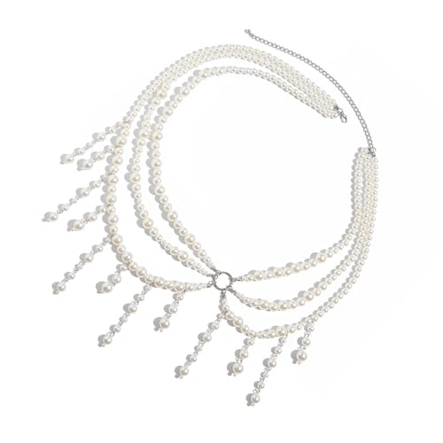 Glänzende Kunstperlen, Körperkette mit kaskadierenden Quasten, anpassbare Passform, Taillengürtel, Schmuck für Partys und Urlaub, Brautparty, Perlen, Taillenkette von Arecobticy