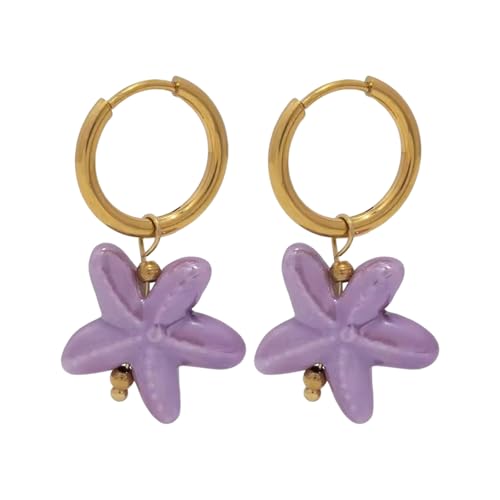 Kunstvolle Keramik-Seestern-Ohrhänger, marininspiriert, handgefertigter Schmuck für Freizeitausflüge, Legierung, bequeme Passform, Keramik-Legierung, Einheitsgröße, Wie beschrieben, Wie beschrieben von Arecobticy