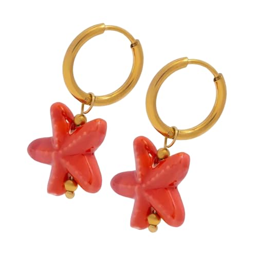 Kunstvolle Keramik-Seestern-Ohrhänger, marininspiriert, handgefertigter Schmuck für Freizeitausflüge, Legierung, bequeme Passform, Keramik-Legierung, Einheitsgröße, Wie beschrieben, Wie beschrieben von Arecobticy
