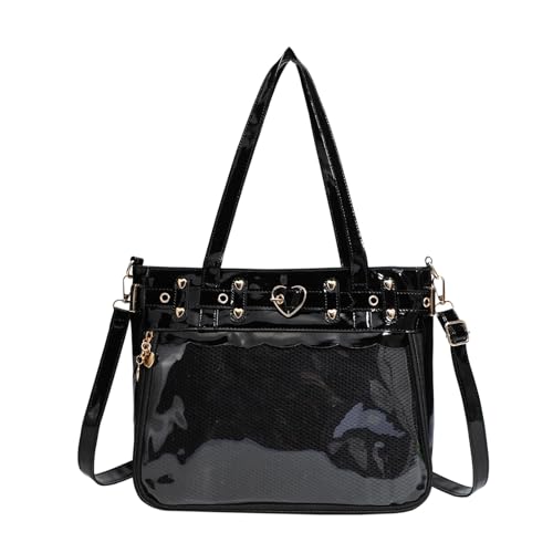 Leichte PU-Umhängetasche mit verstellbarem Riemen, große Kapazität, Schultertasche für den täglichen Gebrauch, Schule, Büro, Reisen, verstellbarer Riemen, Schwarz , One Size von Arecobticy