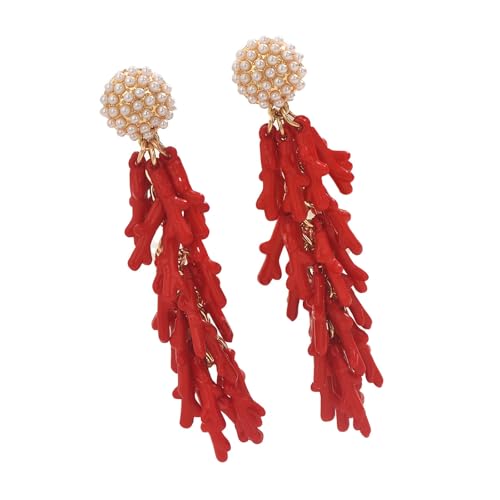 Stilvolle Strand-Korallenharz-Ohrringe mit Perlen-Akzenten, leichte Legierung, Schmuck für Damen, für den täglichen Gebrauch, stilvolle Korallenohrringe aus Kunstharz für Damen von Arecobticy