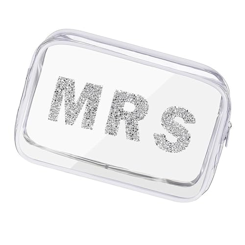 Transparente Make-up-Tasche für die Braut, wasserdicht, mit Perlen, Buchstaben für Hochzeit und Brautparty, tragbares Braut-Make-up, Frau, Einheitsgröße, Mass Beauty von Arecobticy
