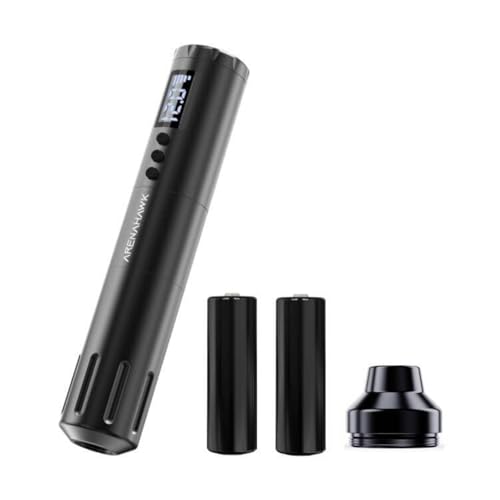 Arenahawk kabellose Tätowiermaschine Pen Rotary Tattoo Gun Miroblading Pen 3.0mm Stroke Length LCD Display with 2pcs austauschbaren Batterien für Tattoo Miroblading Shading Eyeliner Lip(schwarz) von Arenahawk