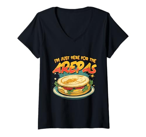 Damen Arepa Just Here for The Arepas T-Shirt mit V-Ausschnitt von Arepa Arepas