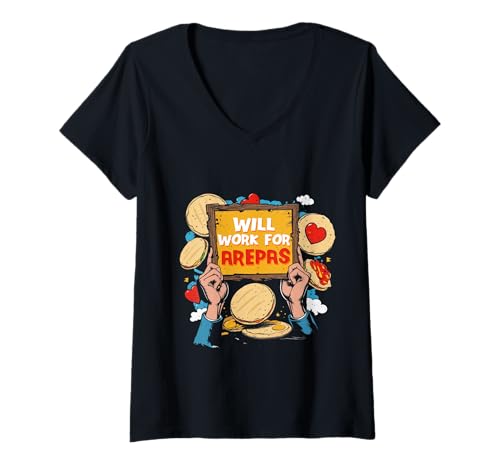 Damen Arepa Will Work for Arepas T-Shirt mit V-Ausschnitt von Arepa Arepas