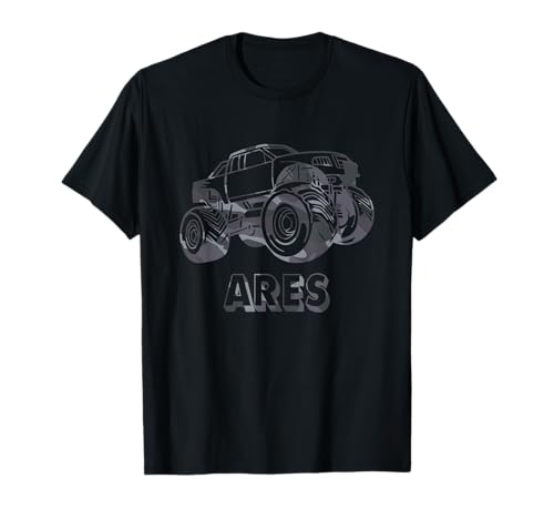 Ares Vorname Jungen Personalisiertes Camo Monster Truck T-Shirt von Ares Namen Shirts für Kinder