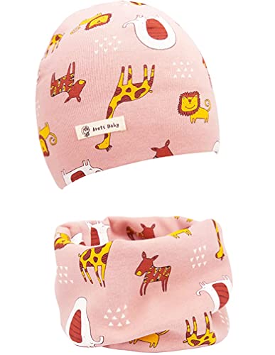 Areti Baby Strickmütze + Loop Schal Set, Baumwollmütze Weich Kinder Beanie Mütze Nackenwärmer Halsbänder Halstuch Herbst Winter Kleinkind Hut und Kragen Schals von Areti Baby