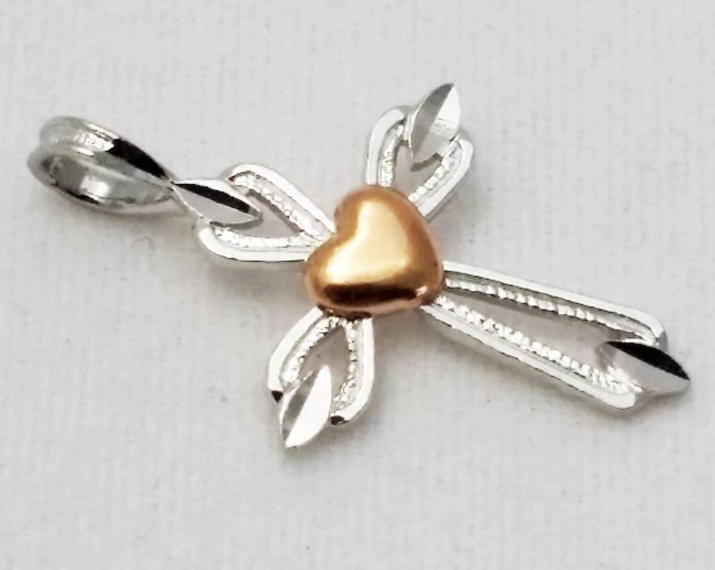 14 K Zweifarbigen Herz Kreuz Charm Anhänger von ArevGold